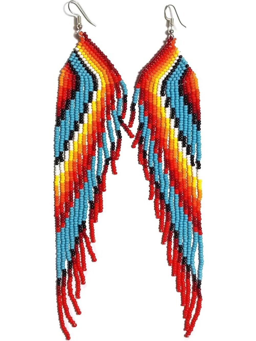 Boho Handmade Long Beaded Dangle Earrings - Statement Seed Bead Tassel Drops